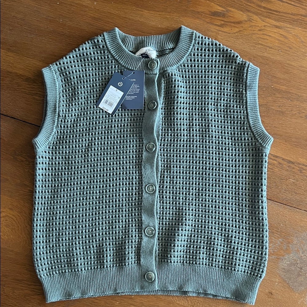 Universal Thread Olive Green Crochet Button-Front Sleeveless Cardigan